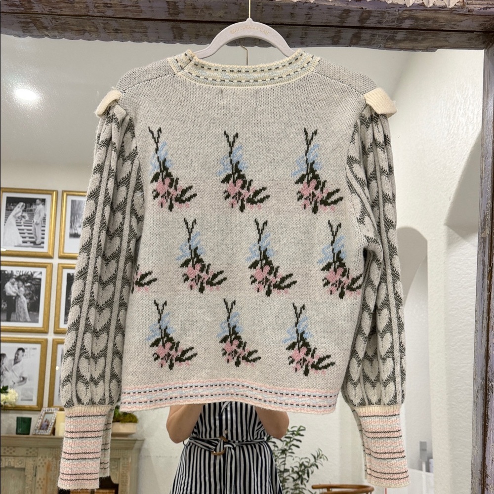 Cider Floral Ruffle Sweater - Cream and Pink - Picture 5 of 7